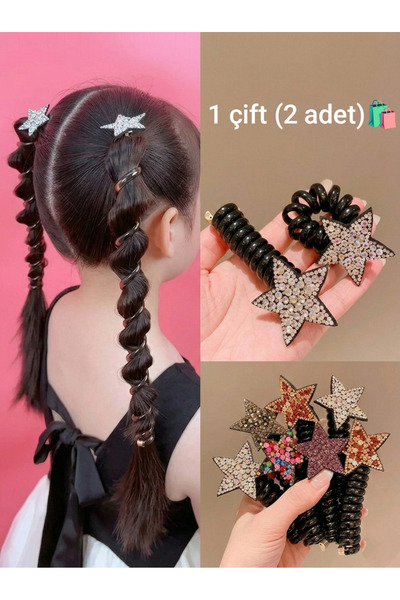 Rayan & Hoor Style 1 Çift (2 Adet🛍️) Prenses Trendi: Işıltılı Yıldız Spiral ...