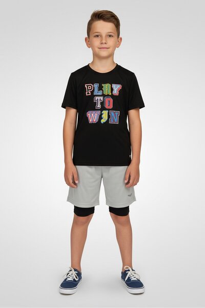 HIND Kids Boy 2Pcs Graphic Print Top And Shorts Set, Black