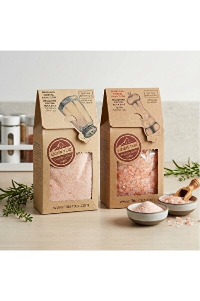 Lider Himalaya Kristal Kaya Tuzu 2’li Set – Öğütülmüş Sofra Tuzu 500 gr + Değ...