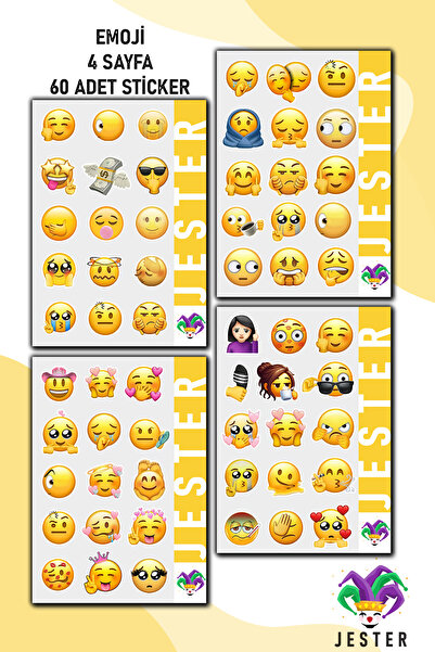 Jester Emoji 4'lü Sticker, Çıkartma, Günlük, Ajanda, Planlayıcı, Bullet, Jour...