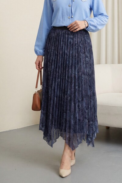 Modamorfo Mixed Pattern Elastic Waist Asymmetrical Cut Lined Tulle Skirt - Da...