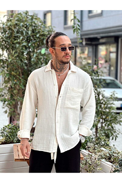 manch collection Κρέμα πουκάμισου μουσελίνας Tek Με τσέπες oversized