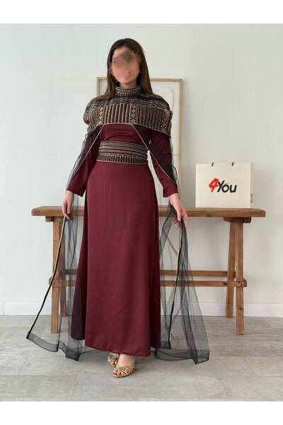 Generic A burgundy-colored jalabiya adorned with distinctive traditional embr...