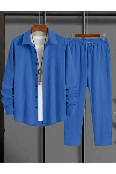 BRLKN Boyfriend Fit Seersucker Alaçatı Unisex Bürümcük Shirt Tracksuit Set