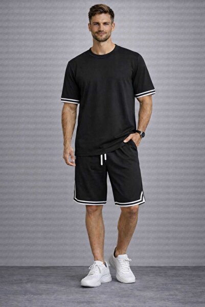 BRLKN Men's Striped Detail Tshirt Shorts Set
