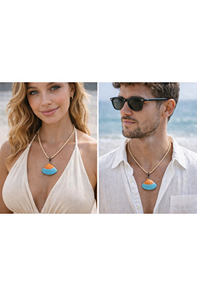 TUTU DESİGN Unisex Orange Blue Seashell Necklace – Summer String Beach & Bohe...