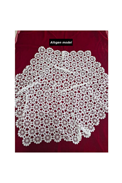 Petek Collection Center Table Viscose Tablecloth Lace 100% Handmade, Dowry Gift