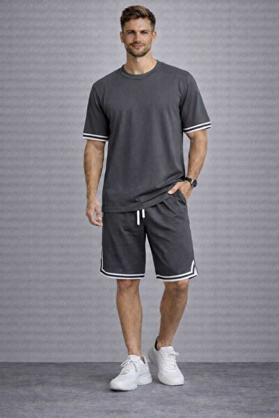 BRLKN Men's Striped Detail Tshirt Shorts Set