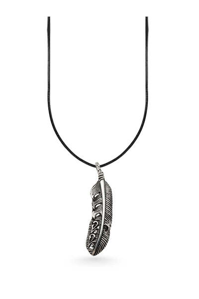 oya silver قلادة فضية على شكل ريشة طائر مع أكسيد كبير الحجم 4.6×1 سم [OYSY210]