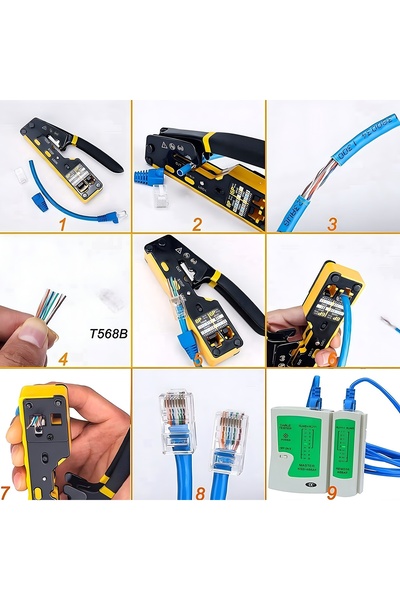SpeedUF Ağ Seti: EZ RJ45 Pense Cat6 + Tester RJ45 RJ11 + Krone Kepkep Impact + Bıçak Hediyeli