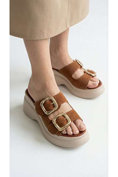 Limeo Double Buckle Detail High Wedge Heel Lu Suede Comfortable Women's Summe...