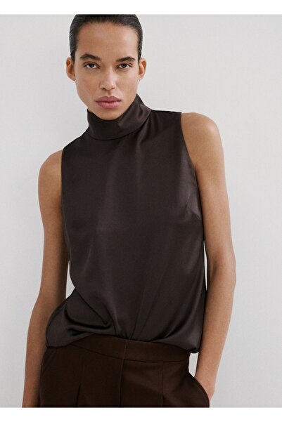 MANGO Woman Yüksek yaka saten bluz