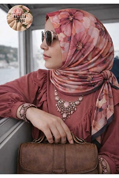 Nazellaa Dijital Bambu Bordo Detaylı Çiçek Desen Soft Kraş Şal