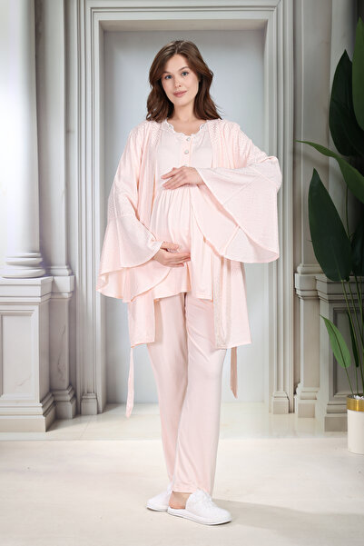 Lohusa Homewear Нов сезон Прах Жакард Къс ръкав Набрани 100% памук Постпартал...