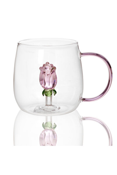 Malooki "Rosa" Glass Mug with Decorative Pink Rose – 350 ml