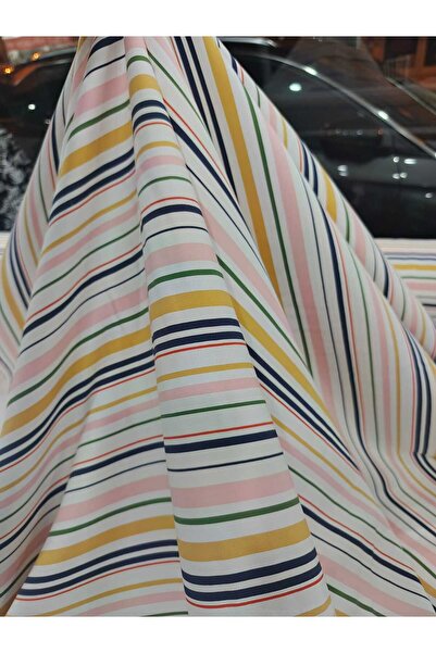 GrandTekstil 150 EN BEYAZ ZEMİN ÜZERİNE RENKLİ ÇİZGİLİ VİSKON&PAMUK