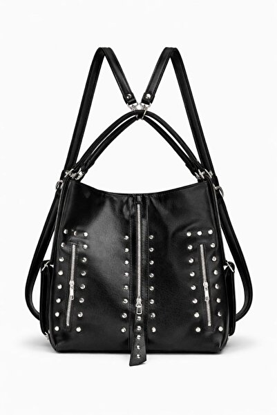ÇANTAM GELSİN Women's Soft Leather Studded Detail Multi-Compartment Large Siz...