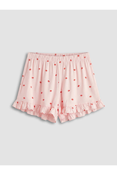 LC Waikiki Pink Elastic Waist Des Patterned Dın Shorts Pajama Bottoms from Gü...