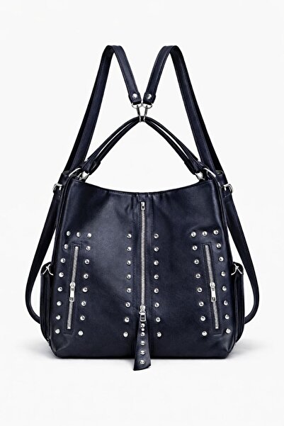 ÇANTAM GELSİN Women's Soft Leather Studded Detail Multi-Compartment Large Siz...