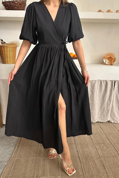 Caddebostan Moda Women's Muslin Fabric Double-Breasted Collar Tie-Detail Slit...