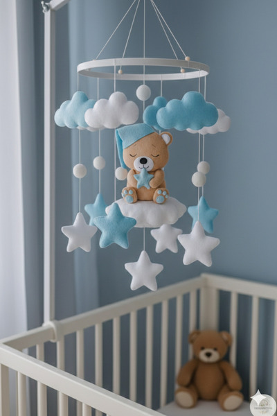 TREND METFİQ DECORATİON Müzik Kutulu Bebek Dönencesi - El Yapımı Keçe Beşik Ü...