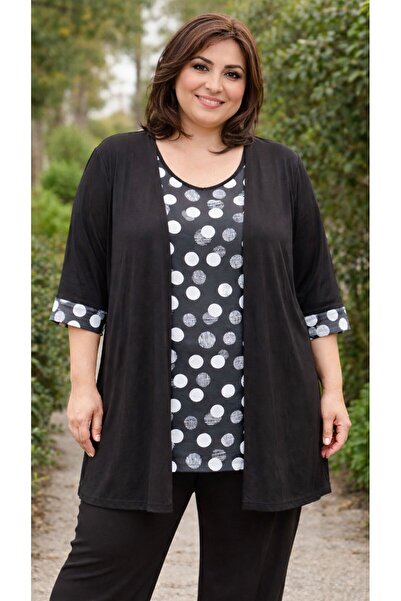 Mügerella Plus Size Office Chic Black Patterned Long Tunic