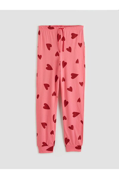 LC Waikiki Pink Heart Patterned Women's Jogger Pants Pajama Bottoms