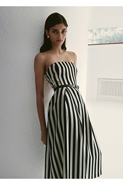 MANGO Woman Kemerli çizgili elbise