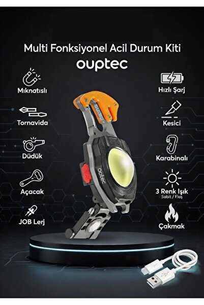 Ouptec Çok Amaçlı Kamp Feneri Çok Fonksiyonlu Fener Anahtarlık Usb Çakmaklı C...