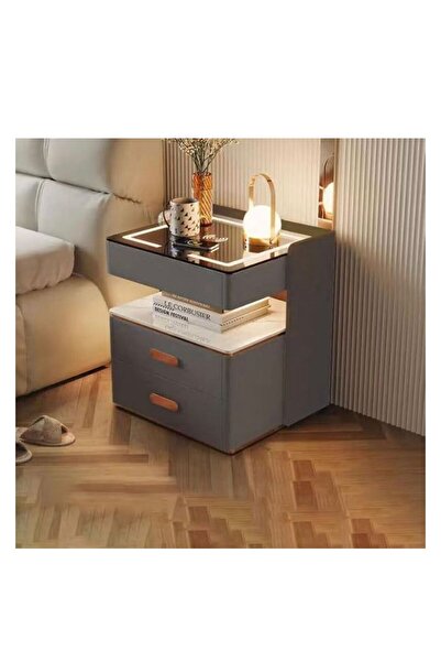 Antoniabeautyshop Smart bedside table with 2 drawers, Wireless Charging, Blue...