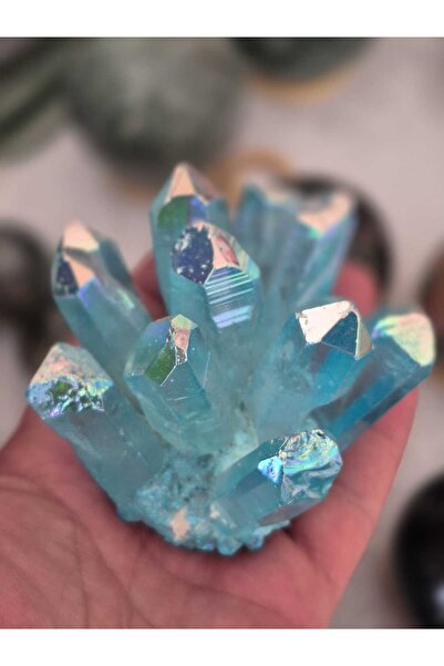 güleçdoğaltaş Özel Seri Mavi Aura Kuvars Doğal Taş Küme - Gökkuşağı Işıltılı(...