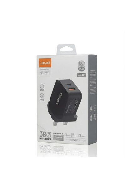 LDNIO Q1 38W Charger – Dual Ports (USB-C & USB-A) With QC3.0 Fast Charging Su...