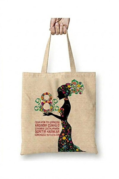 Toyaso Women's Day March 8Th Verbal White Cloth Bag Long Strappy Shopping Bag...