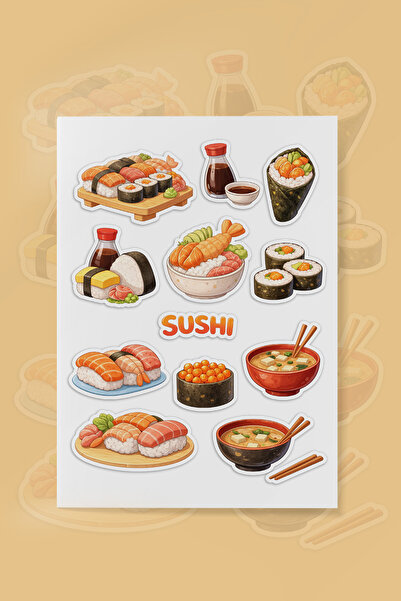 To Design Lab Sushi Sticker Seti 11x15 cm | Kawaii Sticker Minimal Sticker