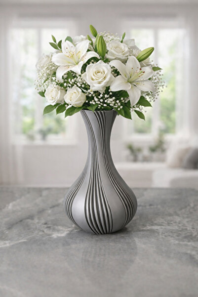 derincase 3D Design Decorative Vase 21 cm Black, White, Beige, Silver Grey, O...