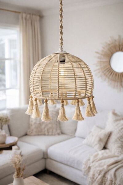 zeynep süs ev Bohem Tasarım Makrome Sarkıt Avize – El Yapımı Tavan Lambası
