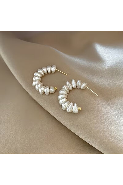 BUNILU Elegant earrings with white C-shaped pearls
