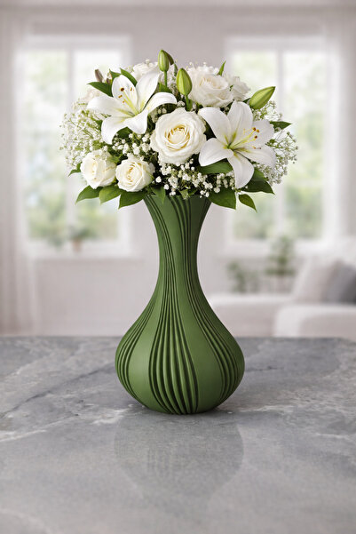 derincase 3D Tasarım Dekoratif Vazo 21 Cm Siyah, Beyaz, Bej, Gümüş Gri, Zeyti...