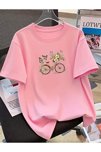 FUFLUNS Flower Bike Printed Unisex Women'S/Men's Oversize Crewneck T-Shirt