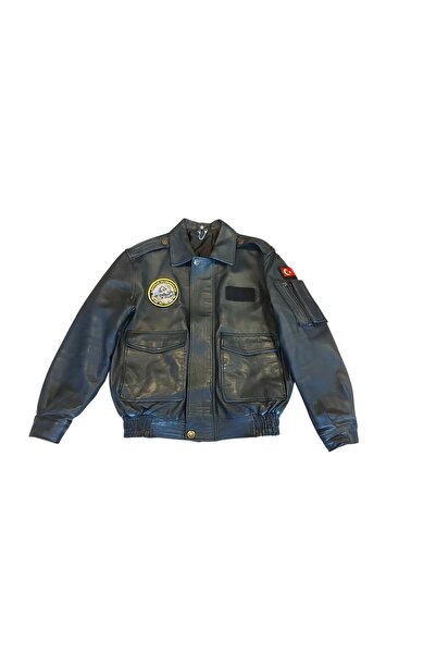 kho military design Siyah Renk Hakiki Deri Pilot Mont (M-L Beden)