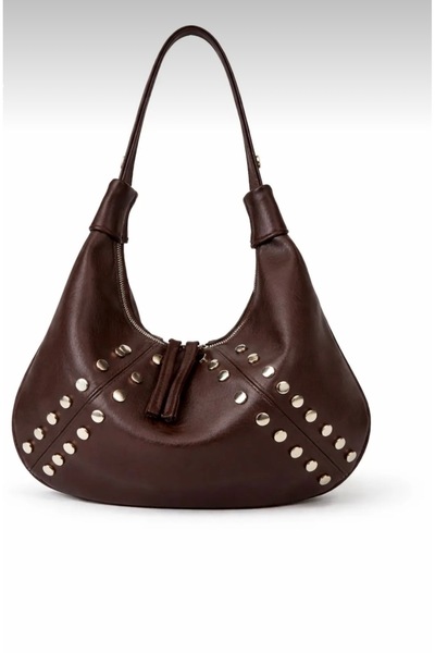 Nevalia Women's Brown Studded Detail Shoulder Bag – Soft Leather-Look , Casua...