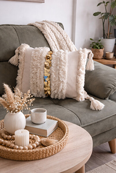 Kubrahobi Bohemian Hand-Embroidered Gold Sequin 35X 50 Cushion Cover