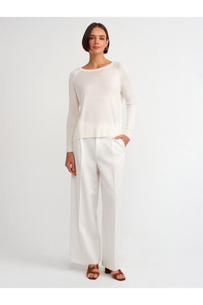 Dilvin 10536 Bisiklet Yaka İnce Triko-Ekru
