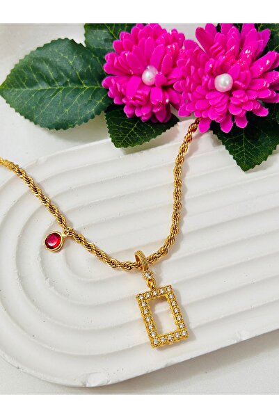 Roya Happiness Gram Altın Kolye Gram Külçe Çerçeveli Kişiye Özel Harfli Taşlı...