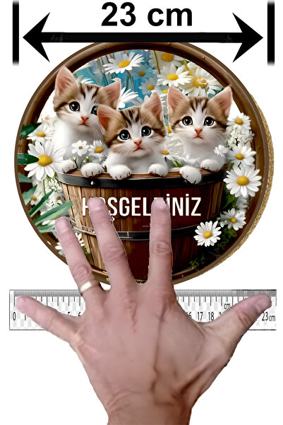 MARNELLO CONSEPT "Welcome" Door Ornament - Cute Cats and Daisy Patterned Wood...