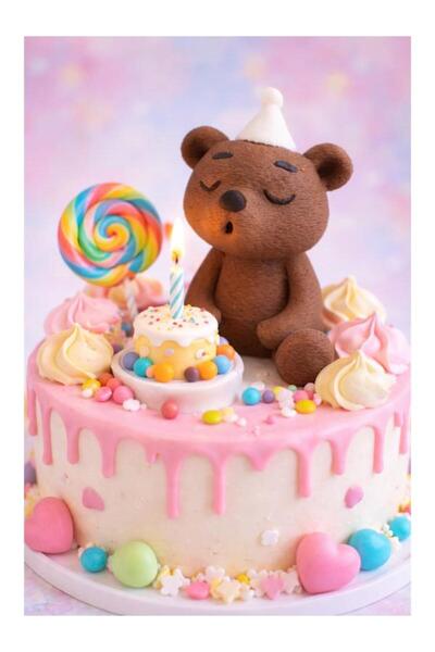 MisterionStudio Mum Üfleyen Sevimli Oturan Tasarım Ayıcık -Figür Oyuncak Past...