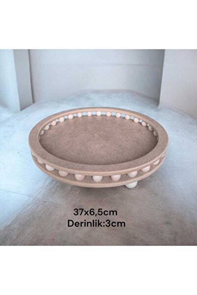 SEKAY AHŞAP Wooden Paintable Beaded Large Round Decorative Presentation Tray