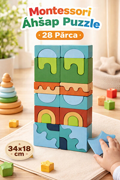 mebaconcept Montessori Ahşap Puzzle 28 Parça – 34x18 cm Eğitici Zeka ve Dikka...