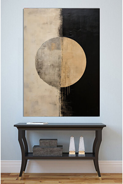 Mushen Studio Tablou abstract Golden Circle Negru Bej - Artă murală geometric...