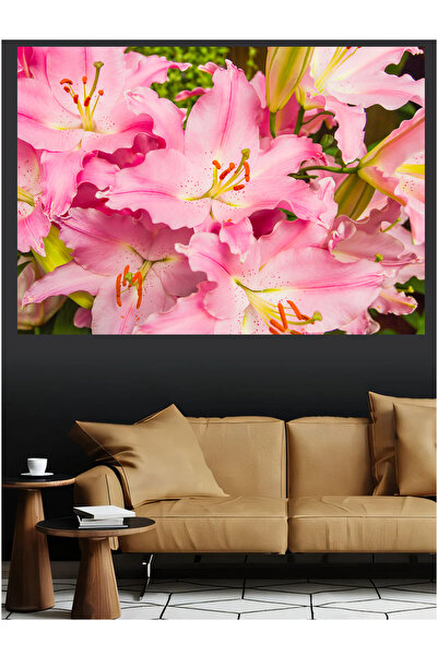 Mushen Studio Flori de crin roz, tablou pe pânză naturală, decor pentru sufra...